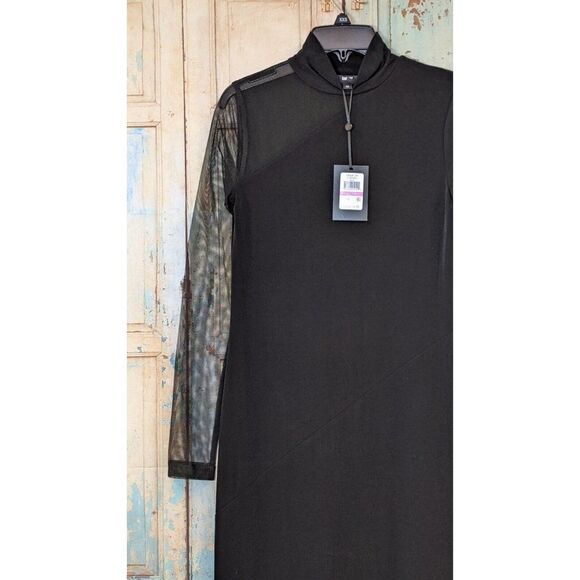 DKNY Womens Size XXS Black Polyester Long Sleeves Mock Neck Mini Dress - Picture 3 of 11